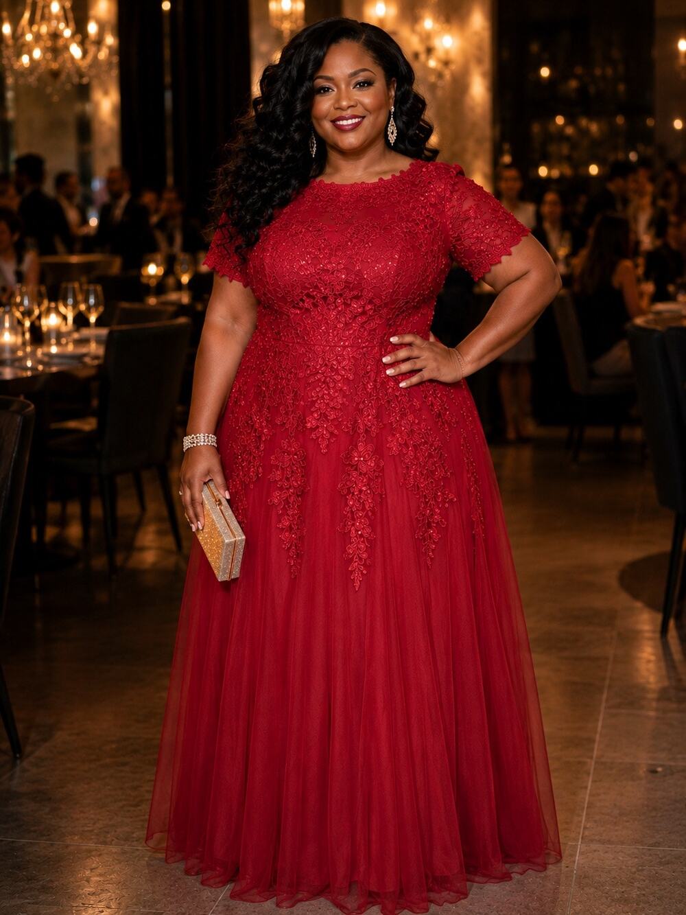 Elegant Burgundy Lace & Tulle Evening Gown | Size 26 | Formal Wedding Guest